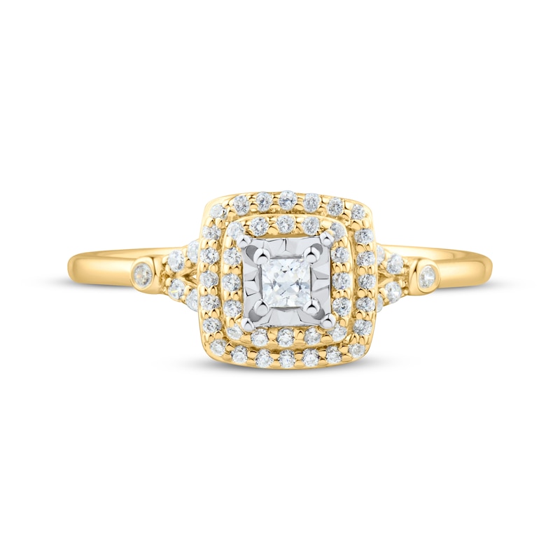 Main Image 3 of Princess-Cut Diamond Cushion Double Halo Engagement Ring 1/4 ct tw 10K Yellow Gold