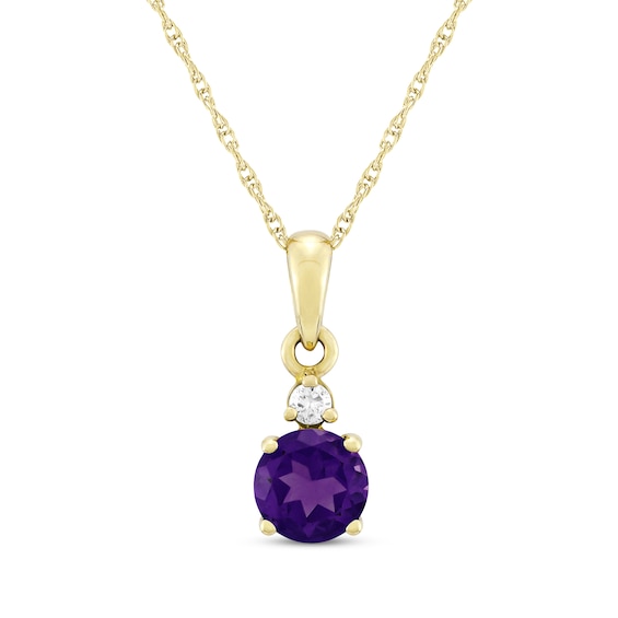 Amethyst & Diamond Accent Necklace 10K Yellow Gold 18"