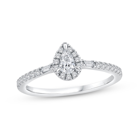 Pear-Shaped Diamond Halo Engagement Ring 3/8 ct tw 10K White Gold