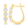 Thumbnail Image 3 of Diamond Oval Three-Stone Hoop Earrings 1/2 ct tw 14K Yellow Gold