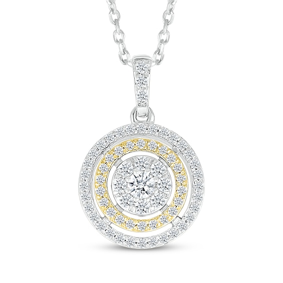Diamond Concentric Circles Necklace 3/8 ct tw 10K Two-Tone Gold 18"
