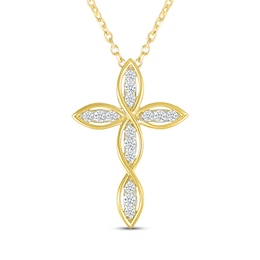 Diamond Twist Cross Necklace 1/6 ct tw 10K Yellow Gold 18&quot;