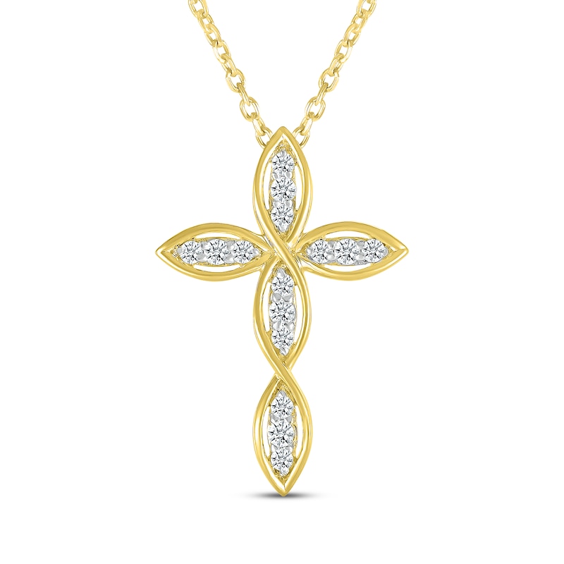 Main Image 1 of Diamond Twist Cross Necklace 1/6 ct tw 10K Yellow Gold 18&quot;