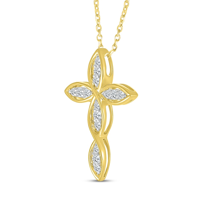 Main Image 2 of Diamond Twist Cross Necklace 1/6 ct tw 10K Yellow Gold 18&quot;