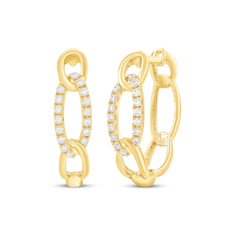 Main Image 1 of Diamond Chain Link Hoop Earrings 1/4 ct tw 10K Yellow Gold