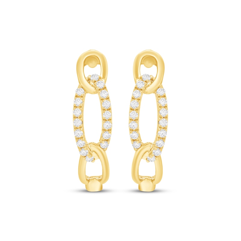 Main Image 2 of Diamond Chain Link Hoop Earrings 1/4 ct tw 10K Yellow Gold