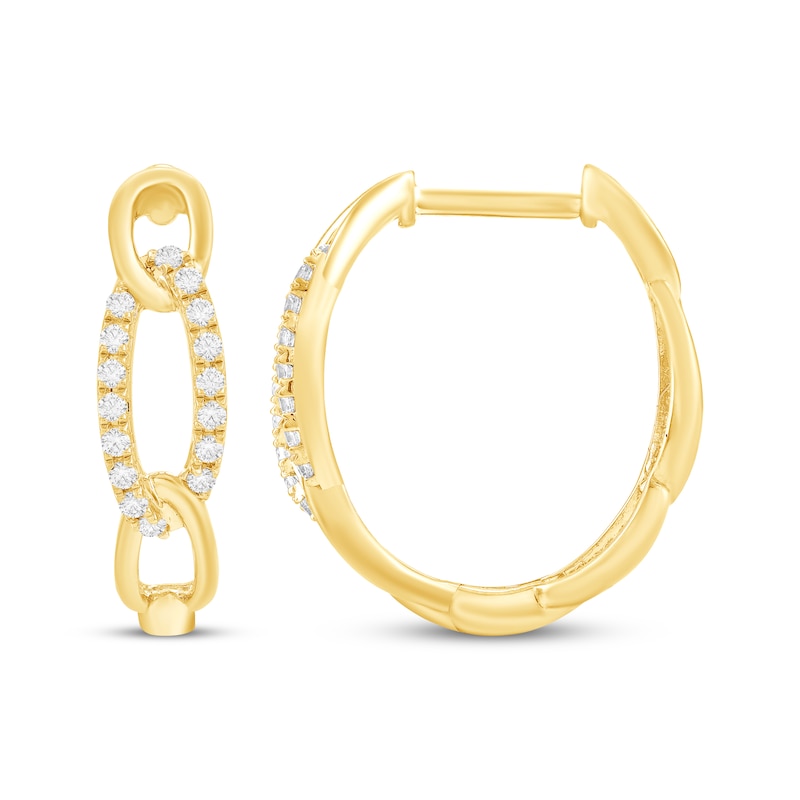 Main Image 3 of Diamond Chain Link Hoop Earrings 1/4 ct tw 10K Yellow Gold