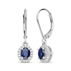 Thumbnail Image 1 of Oval-Cut Blue Sapphire & Diamond Halo Dangle Earrings 1/8 ct tw 10K White Gold