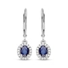 Thumbnail Image 2 of Oval-Cut Blue Sapphire & Diamond Halo Dangle Earrings 1/8 ct tw 10K White Gold