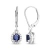 Thumbnail Image 3 of Oval-Cut Blue Sapphire & Diamond Halo Dangle Earrings 1/8 ct tw 10K White Gold