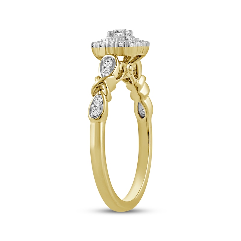 Main Image 2 of Round-Cut Diamond Cushion Halo &quot;XO&quot; Engagement Ring 1/4 ct tw 10K Yellow Gold