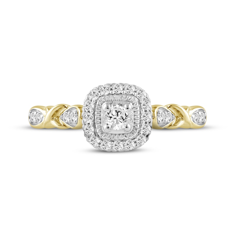 Main Image 3 of Round-Cut Diamond Cushion Halo &quot;XO&quot; Engagement Ring 1/4 ct tw 10K Yellow Gold