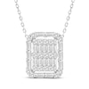 Thumbnail Image 1 of Round & Baguette-Cut Multi-Diamond Cushion Halo Necklace 1/2 ct tw 10K White Gold 18&quot;