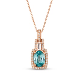 Le Vian Oval-Cut Blue Zircon & Baguette-Cut Morganite Necklace 1/5 ct tw Diamonds 14K Strawberry Gold 18&quot;