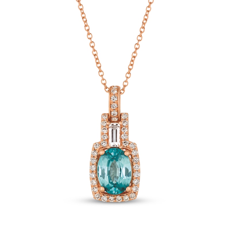 Main Image 1 of Le Vian Oval-Cut Blue Zircon & Baguette-Cut Morganite Necklace 1/5 ct tw Diamonds 14K Strawberry Gold 18&quot;