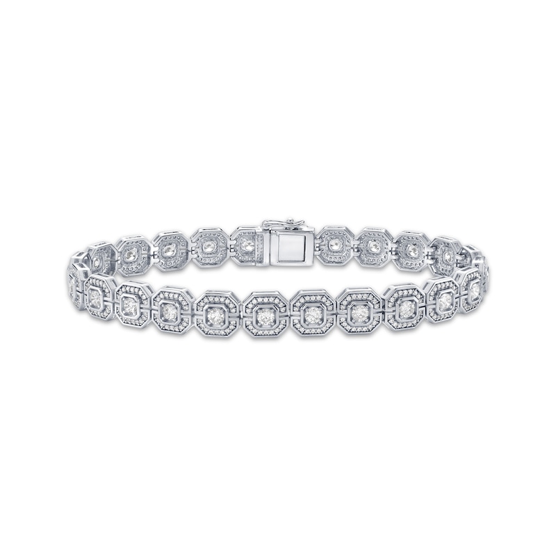 Main Image 1 of Men's Lab-Grown Diamonds by KAY Geometric Link Halo Bracelet 5 ct tw 10K White Gold