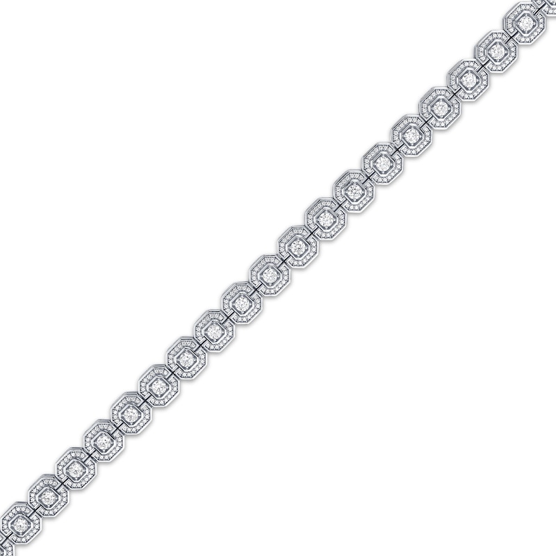 Main Image 2 of Men's Lab-Grown Diamonds by KAY Geometric Link Halo Bracelet 5 ct tw 10K White Gold