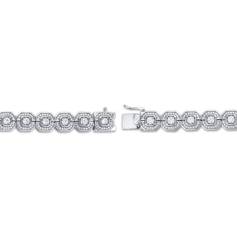 Main Image 3 of Men's Lab-Grown Diamonds by KAY Geometric Link Halo Bracelet 5 ct tw 10K White Gold