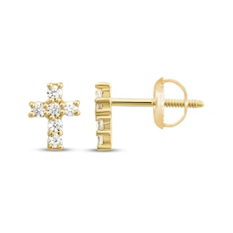 Children's Cubic Zirconia Cross Stud Earrings 14K Yellow Gold