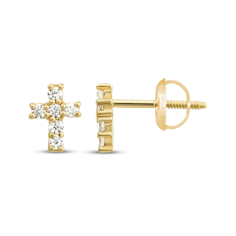 Main Image 1 of Children's Cubic Zirconia Cross Stud Earrings 14K Yellow Gold