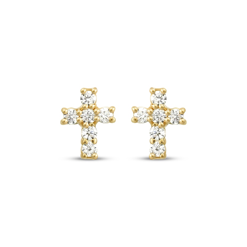 Main Image 2 of Children's Cubic Zirconia Cross Stud Earrings 14K Yellow Gold