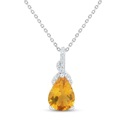 Citrine & White Lab-Created Sapphire Necklace Sterling Silver 18&quot;