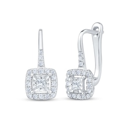 Princess-Cut Diamond Cushion Halo Drop Earrings 1/4 ct tw 10K White Gold