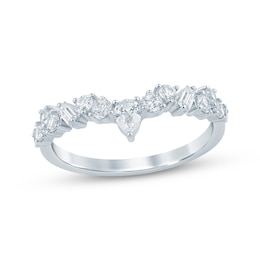 Lab-Grown Diamonds by KAY Round, Pear & Baguette-Cut Contour Anniversary Ring 5/8 ct tw 14K White Gold