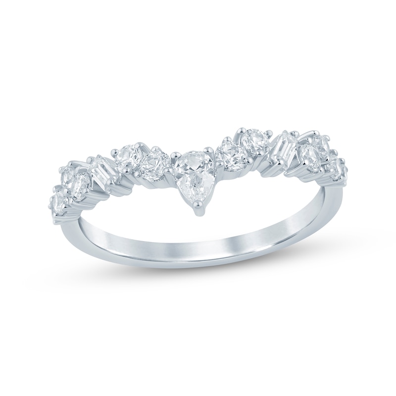 Main Image 1 of Lab-Grown Diamonds by KAY Round, Pear & Baguette-Cut Contour Anniversary Ring 5/8 ct tw 14K White Gold