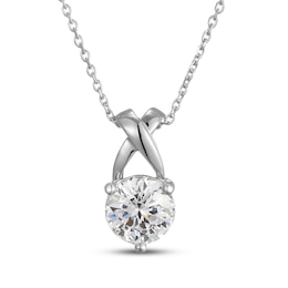 White Lab-Created Sapphire Solitaire Necklace Sterling Silver 18"