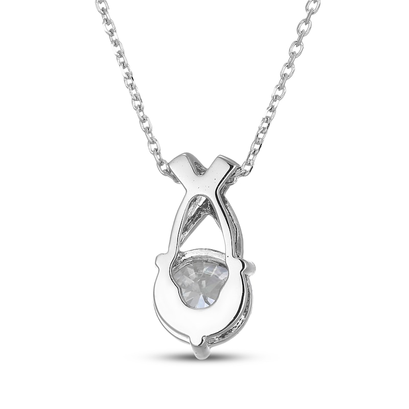 Main Image 3 of White Lab-Created Sapphire Solitaire Necklace Sterling Silver 18&quot;