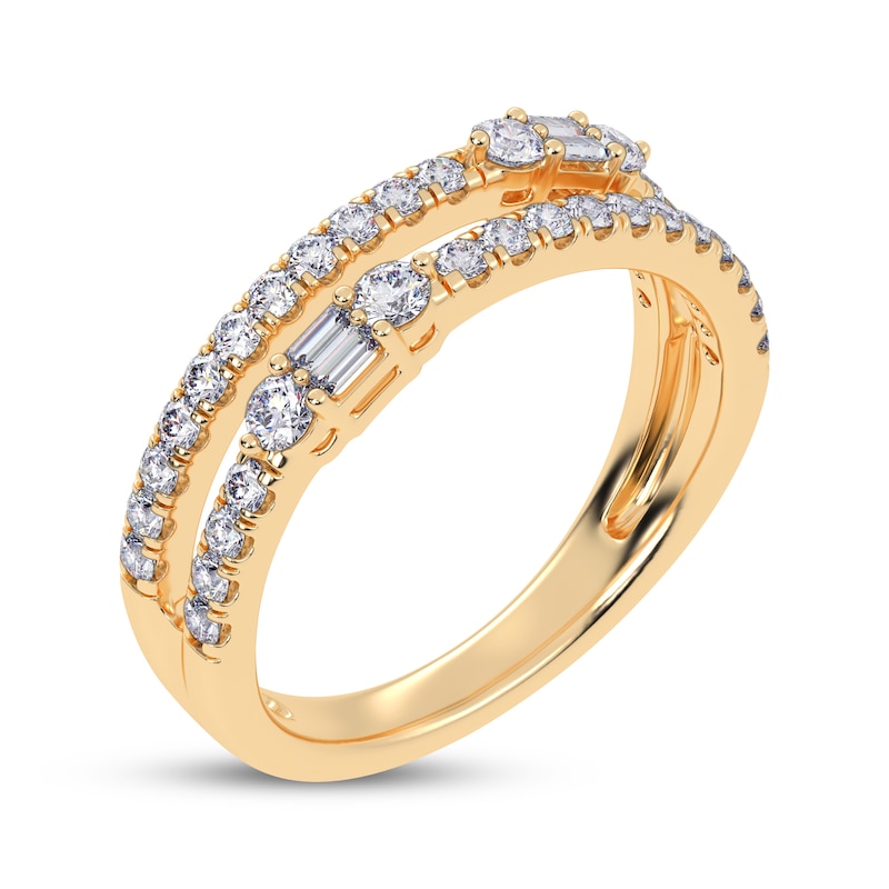 Main Image 2 of Baguette & Round-Cut Diamond Faux-Stack Ring 1/2 ct tw 14K Yellow Gold