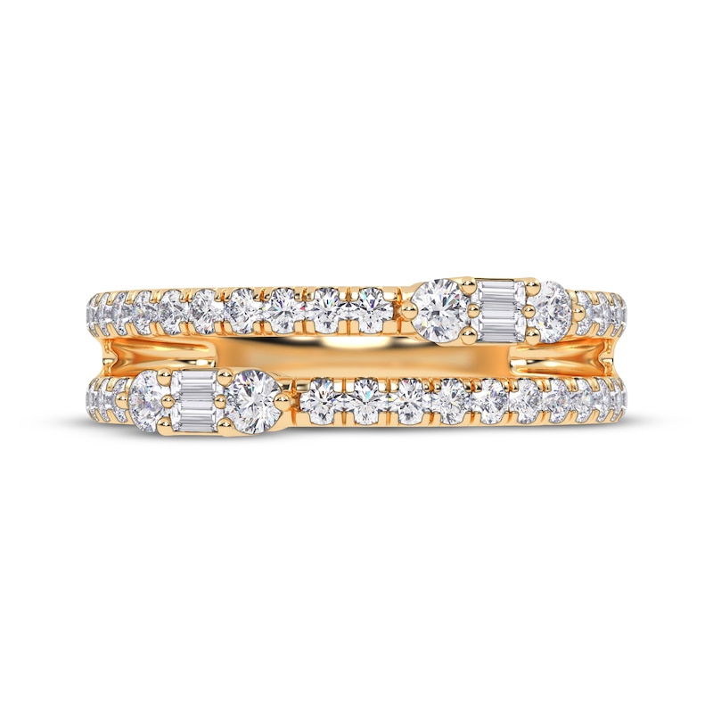 Main Image 3 of Baguette & Round-Cut Diamond Faux-Stack Ring 1/2 ct tw 14K Yellow Gold