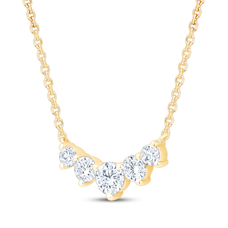 Main Image 2 of Certified Diamond Graduated Five-Stone Necklace 1-1/2 ct tw 18K Yellow Gold 18&quot;