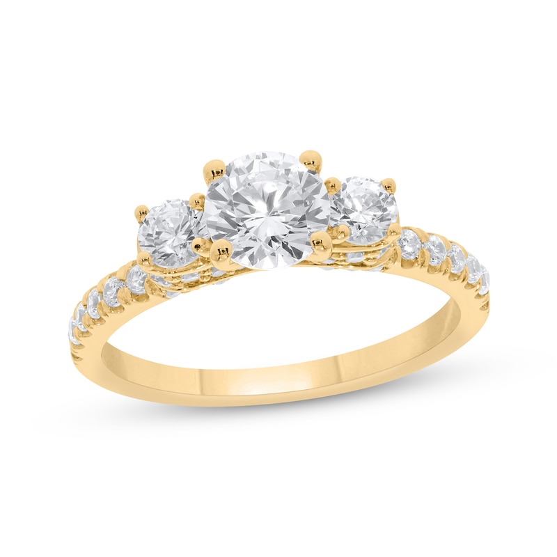 Main Image 1 of Round-Cut Diamond Three-Stone Engagement Ring 1-1/2 ct tw 10K Yellow Gold