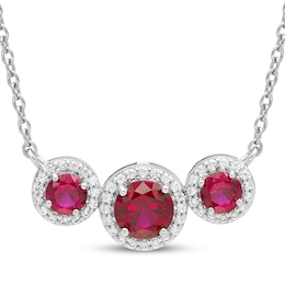 Memories Moments Magic Lab-Created Ruby & Diamond Three-Stone Necklace 1/8 ct tw Sterling Silver 18&quot;