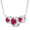 Thumbnail Image 2 of Memories Moments Magic Lab-Created Ruby & Diamond Three-Stone Necklace 1/8 ct tw Sterling Silver 18&quot;