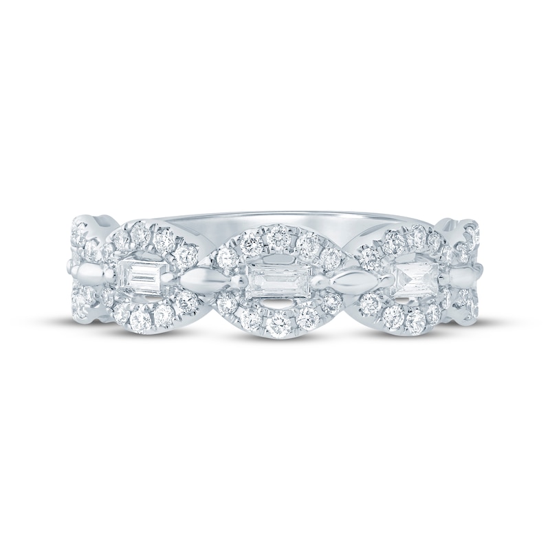 Main Image 4 of Monique Lhuillier Bliss Lab-Grown Diamond Round & Baguette-Cut Anniversary Ring 5/8 ct tw 18K White Gold