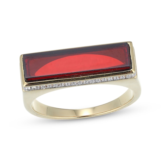 Men's Baguette-Cut Garnet & White Lab-Created Sapphire Ring 14K Yellow Gold