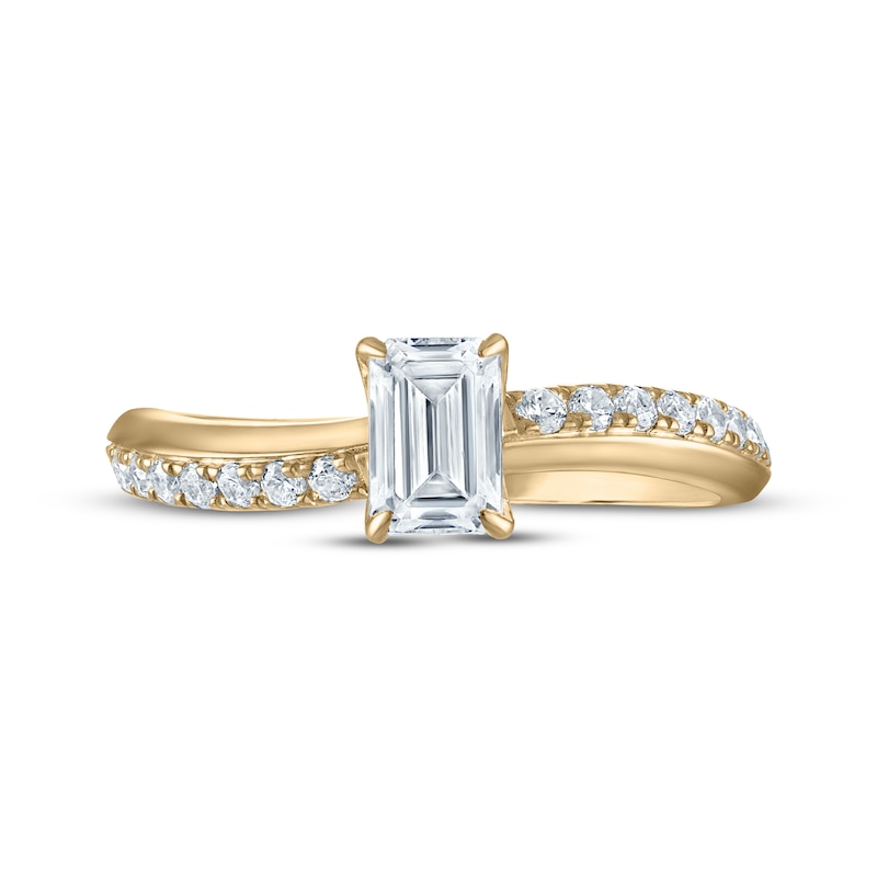 Main Image 3 of Emerald-Cut Diamond Curve Engagement Ring 3/4 ct tw 10K Yellow Gold