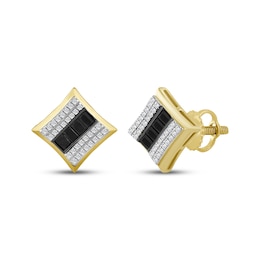 Men's Black & White Multi-Diamond Stud Earrings 1/2 ct tw 10K Yellow Gold