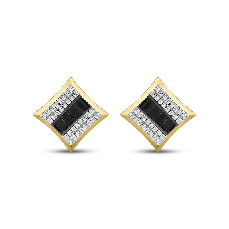 Main Image 2 of Men's Black & White Multi-Diamond Stud Earrings 1/2 ct tw 10K Yellow Gold