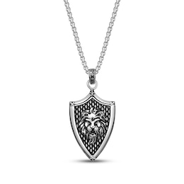 Men's Lion Head Shield Necklace Stainless Steel 24&quot;