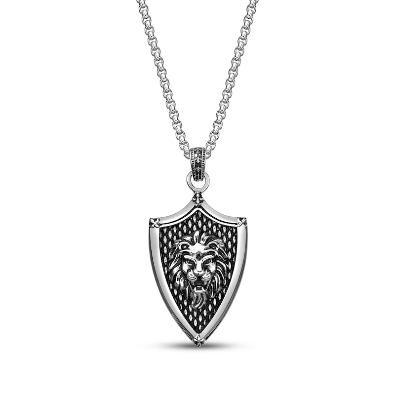 Main Image 1 of Men's Lion Head Shield Necklace Stainless Steel 24&quot;