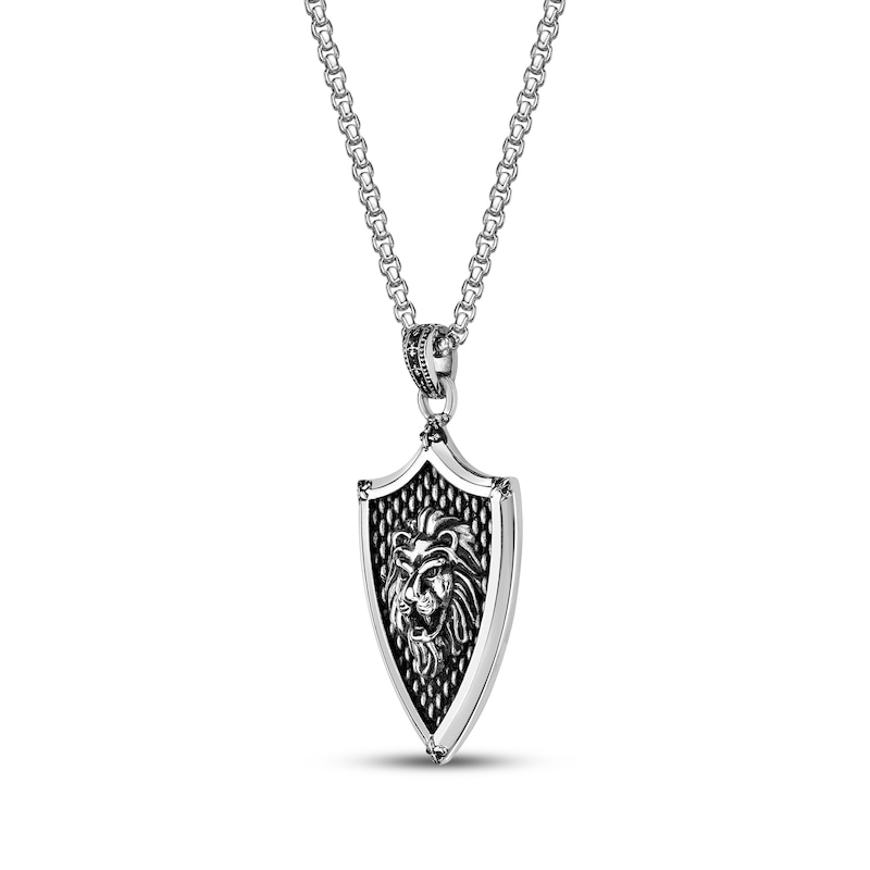 Main Image 2 of Men's Lion Head Shield Necklace Stainless Steel 24&quot;