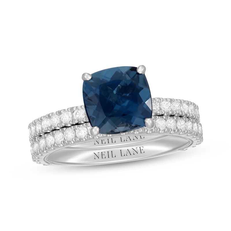 Main Image 1 of Neil Lane Cushion-Cut London Blue Topaz & Round-Cut Diamond Bridal Set 7/8 ct tw 14K White Gold