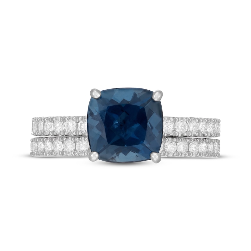 Main Image 3 of Neil Lane Cushion-Cut London Blue Topaz & Round-Cut Diamond Bridal Set 7/8 ct tw 14K White Gold