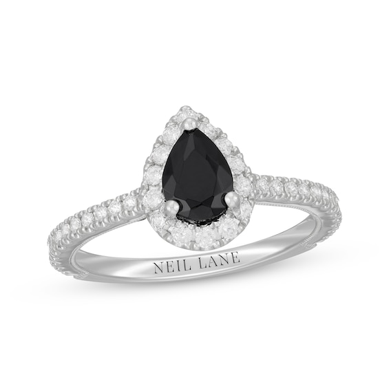 Neil Lane Pear-Shaped Black & White Diamond Engagement Ring 1-1/8 ct tw 14K White Gold