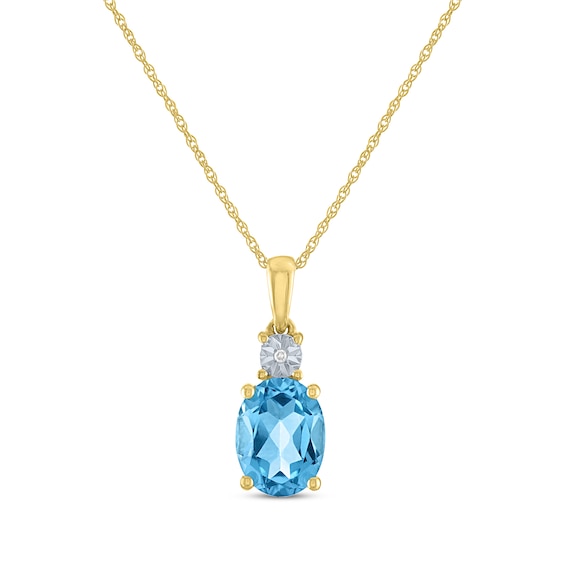 Oval-Cut Sky Blue Topaz & Diamond Necklace 10K Yellow Gold 18"