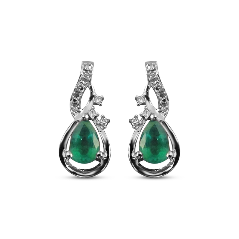 Main Image 2 of Pear-Shaped Emerald & Round-Cut Diamond Swirl Earrings 1/20 ct tw 10K White Gold